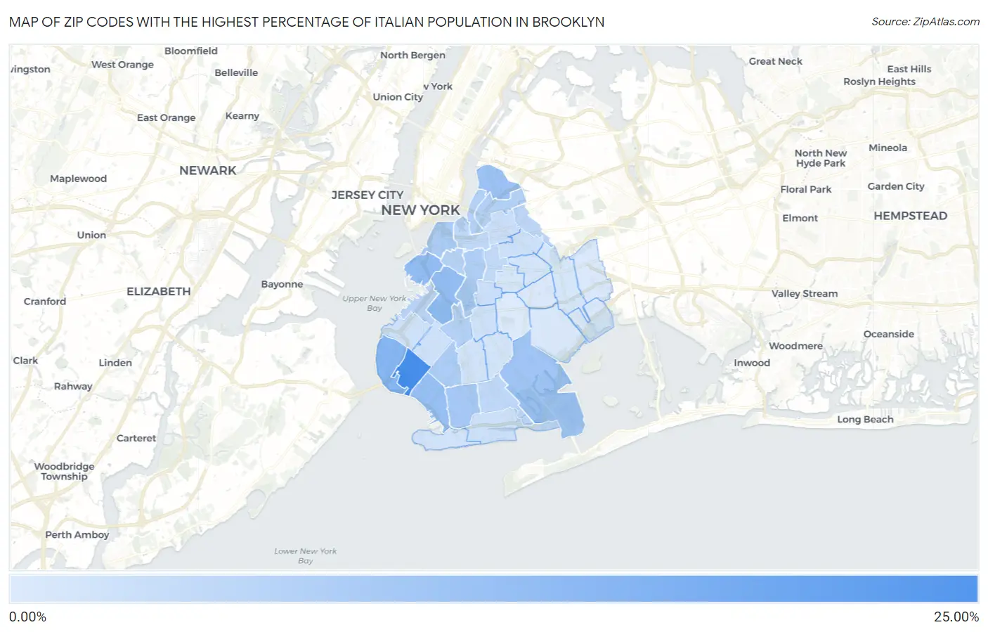 Zip Codes with the Highest Percentage of Italian Population in Brooklyn Map