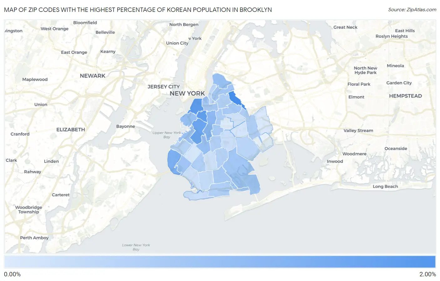 Zip Codes with the Highest Percentage of Korean Population in Brooklyn Map
