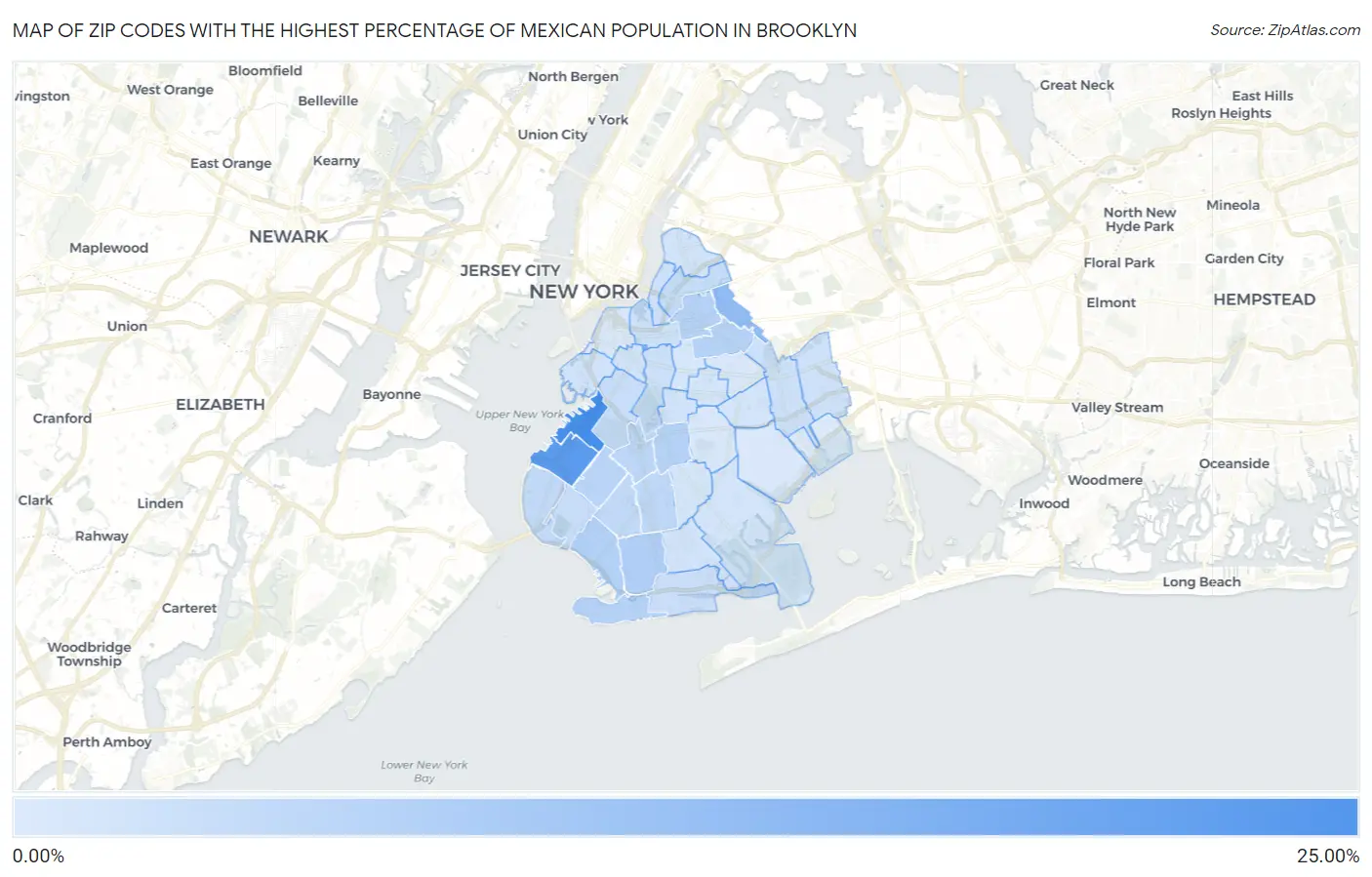 Zip Codes with the Highest Percentage of Mexican Population in Brooklyn Map