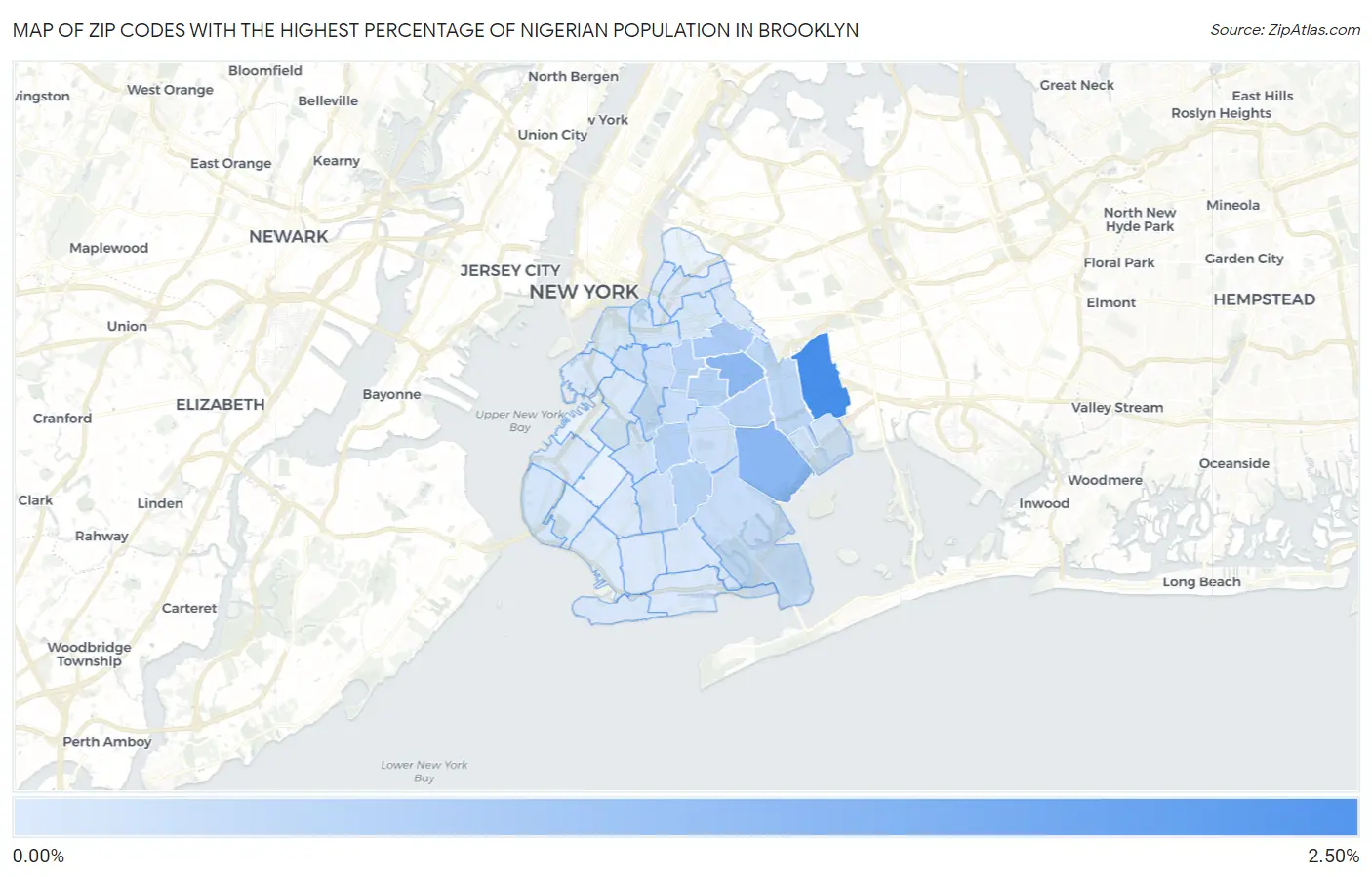 Zip Codes with the Highest Percentage of Nigerian Population in Brooklyn Map