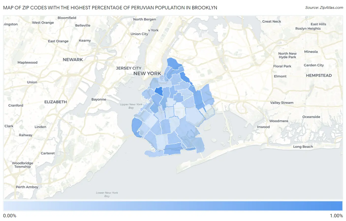 Zip Codes with the Highest Percentage of Peruvian Population in Brooklyn Map