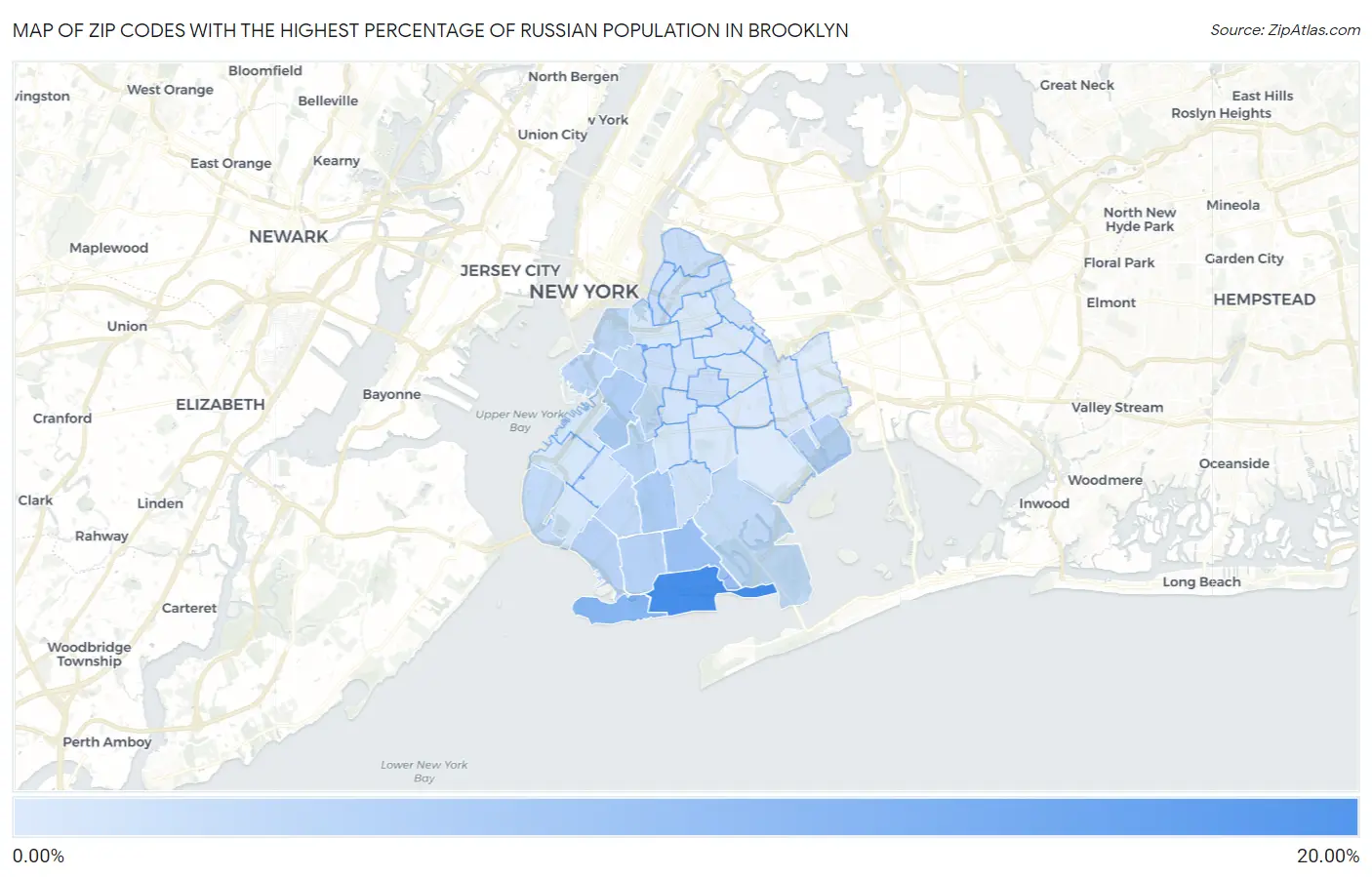 Zip Codes with the Highest Percentage of Russian Population in Brooklyn Map