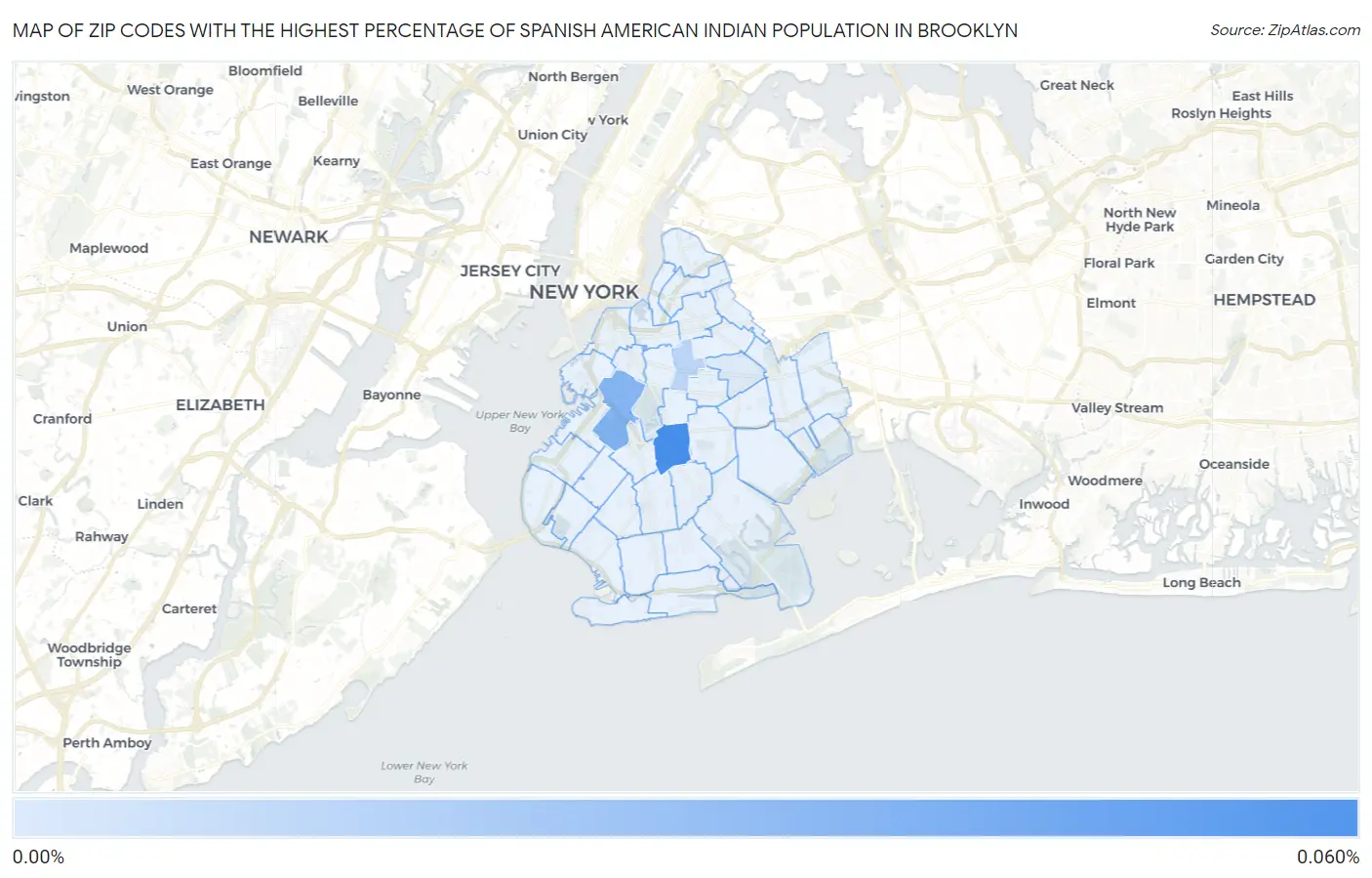 Zip Codes with the Highest Percentage of Spanish American Indian Population in Brooklyn Map
