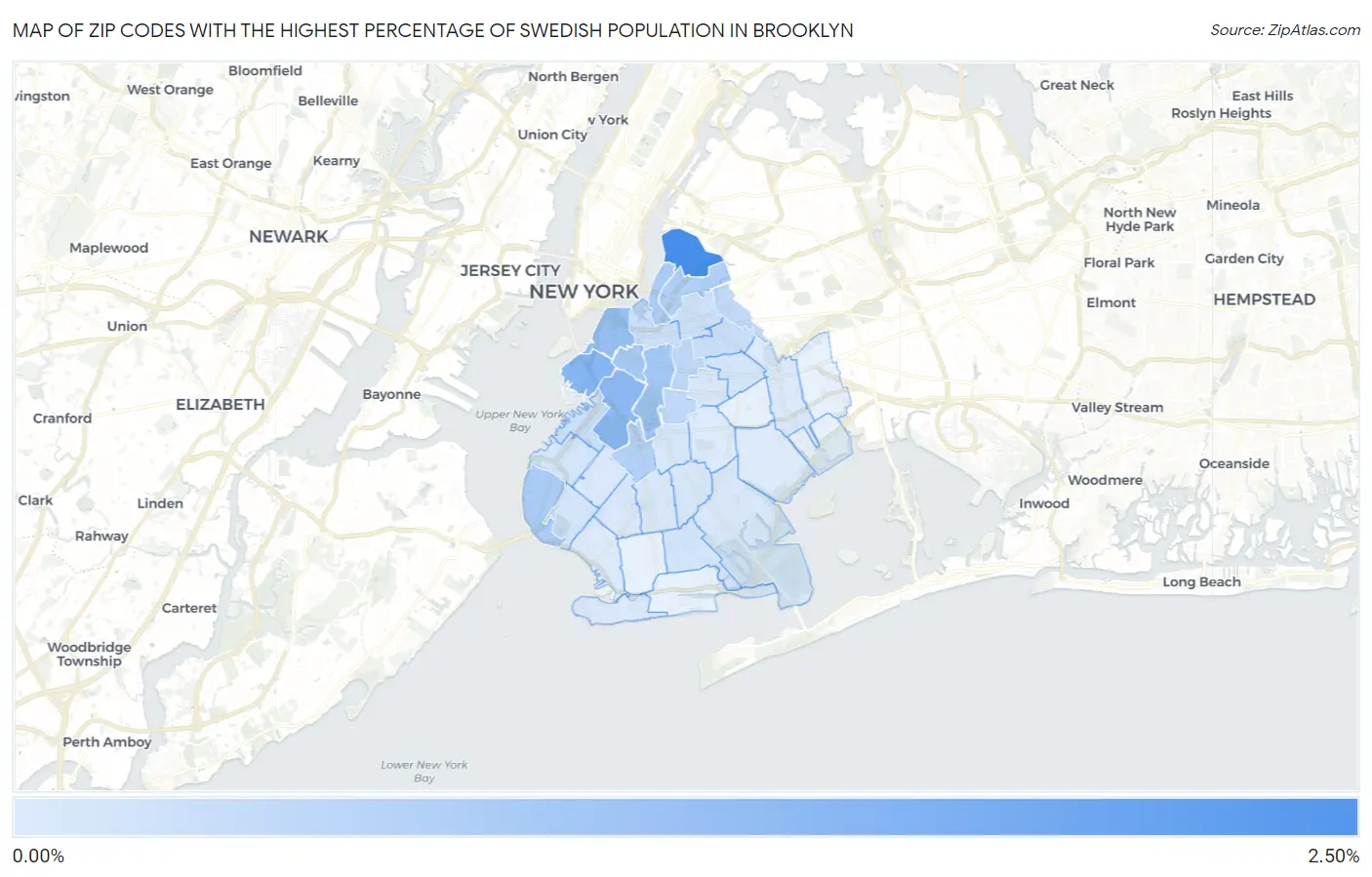 Zip Codes with the Highest Percentage of Swedish Population in Brooklyn Map
