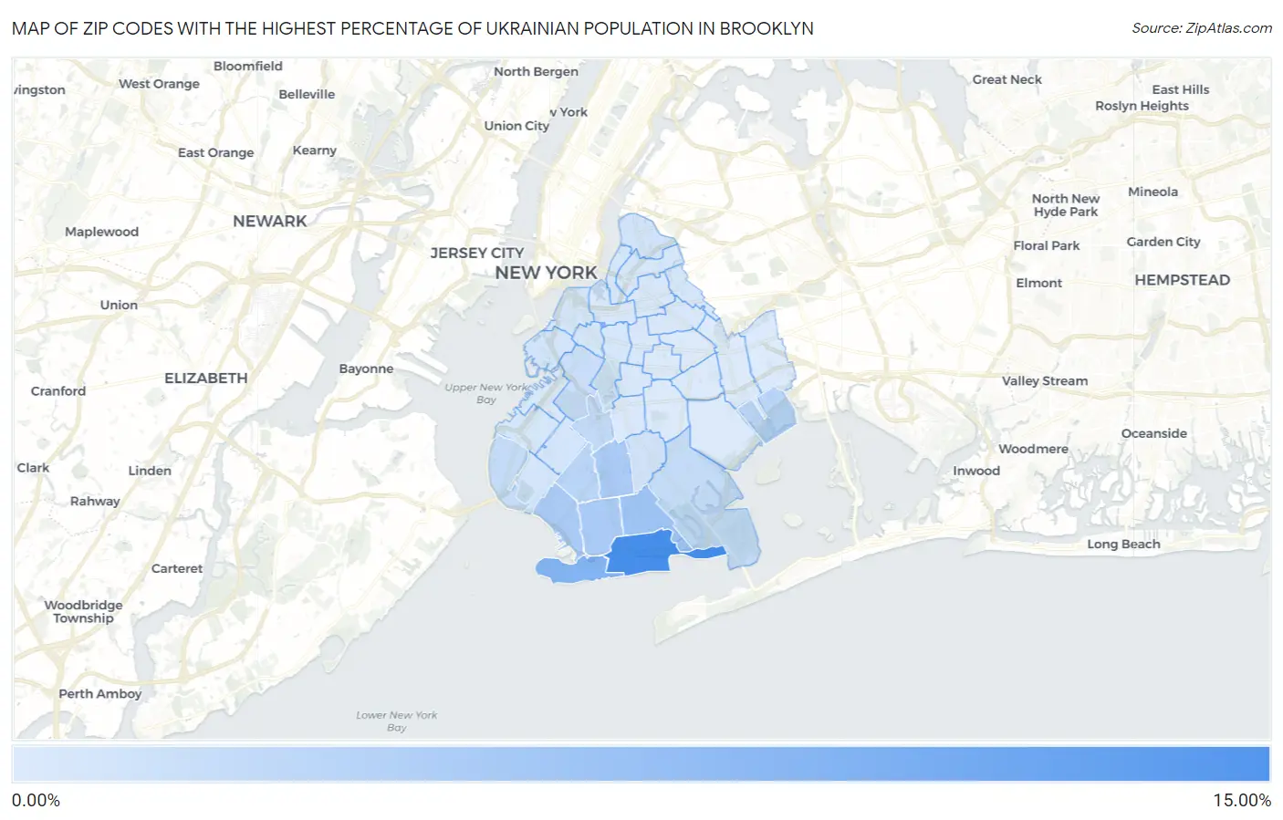 Zip Codes with the Highest Percentage of Ukrainian Population in Brooklyn Map