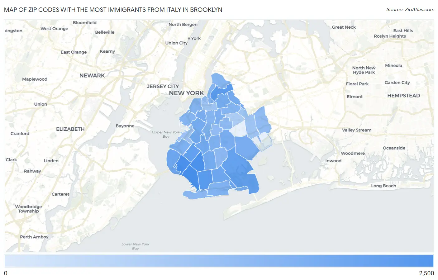 Zip Codes with the Most Immigrants from Italy in Brooklyn Map