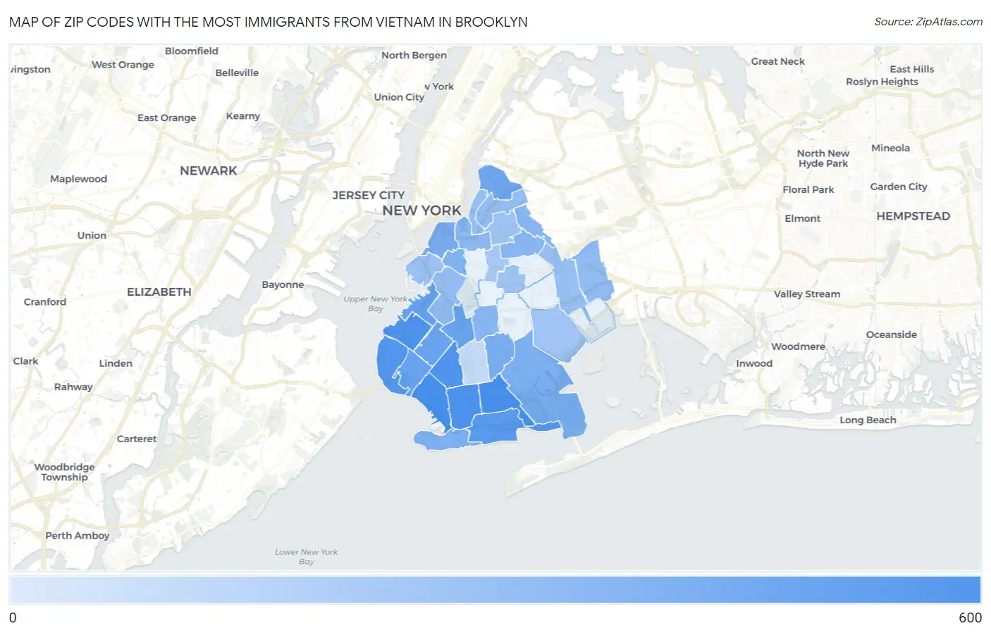 Zip Codes with the Most Immigrants from Vietnam in Brooklyn Map