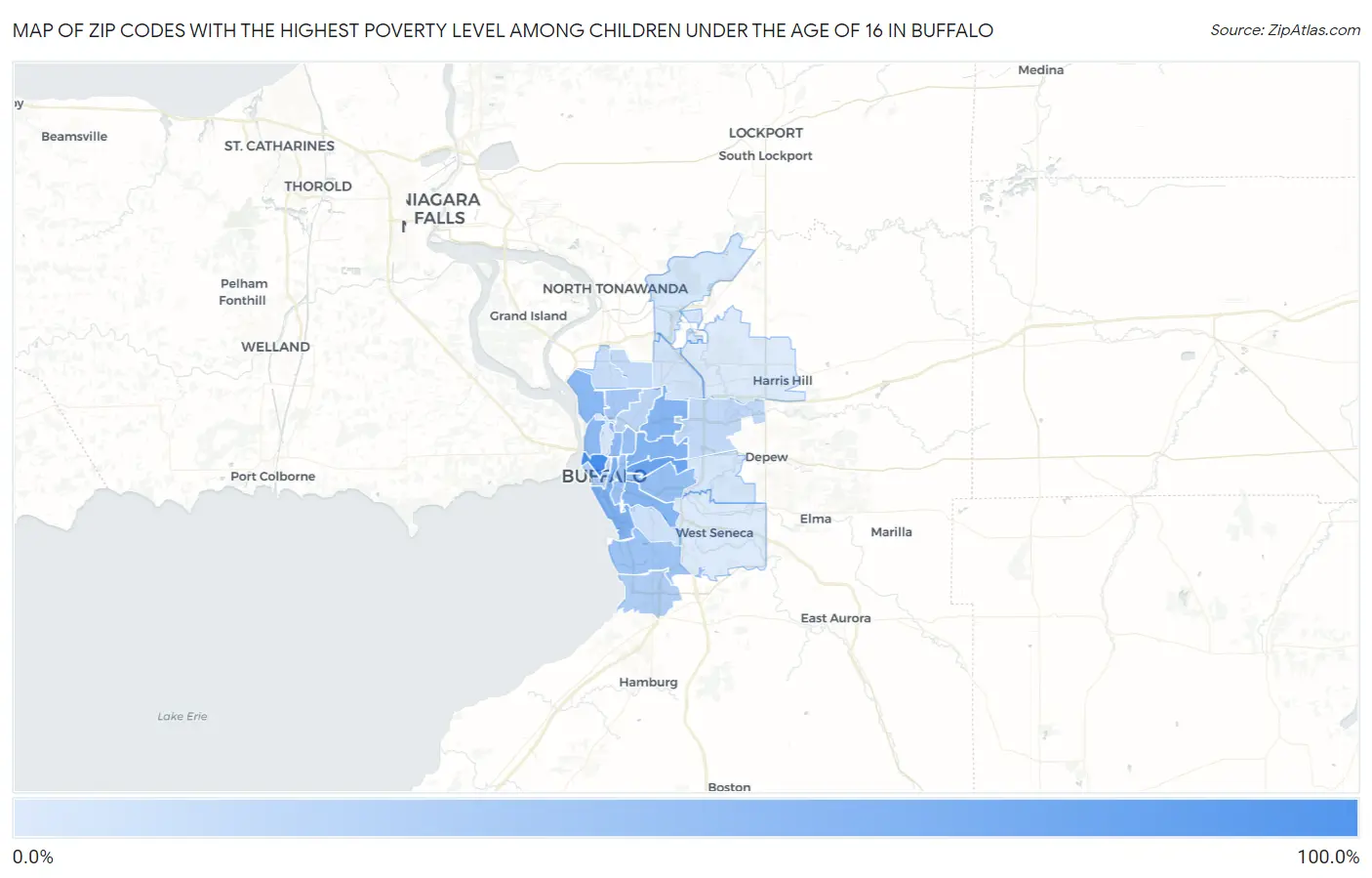 Zip Codes with the Highest Poverty Level Among Children Under the Age of 16 in Buffalo Map