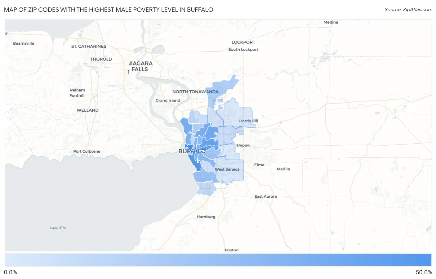 Zip Codes with the Highest Male Poverty Level in Buffalo Map