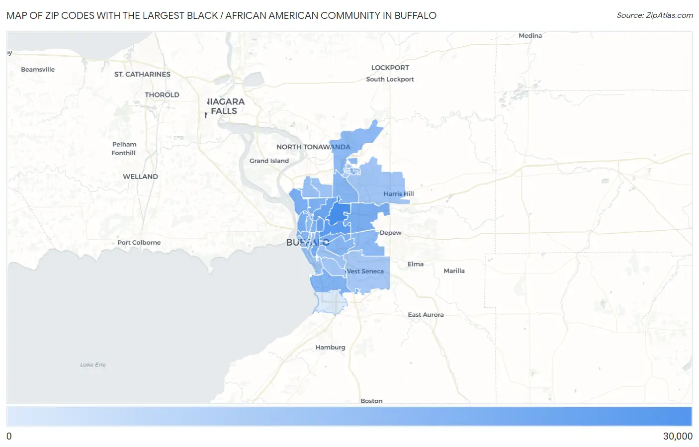 Zip Codes with the Largest Black / African American Community in Buffalo Map