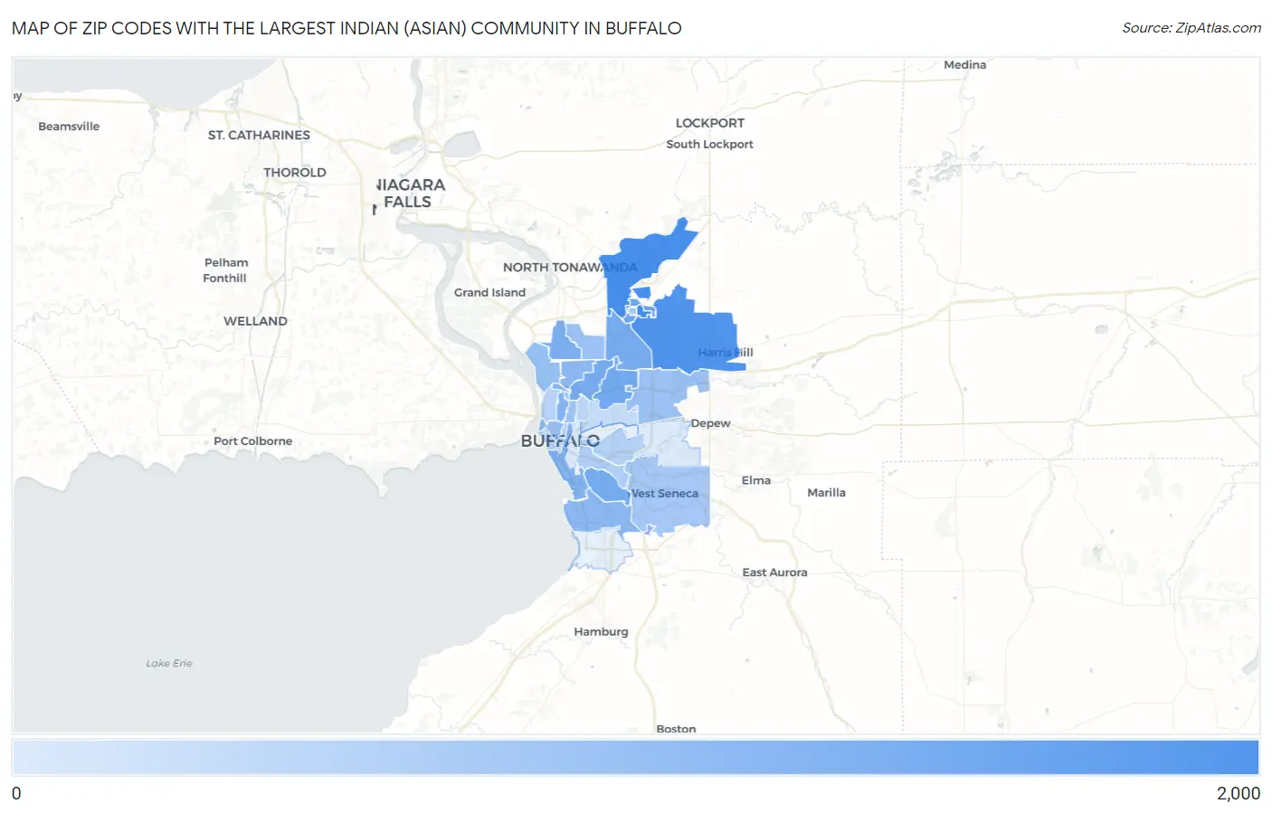Zip Codes with the Largest Indian (Asian) Community in Buffalo Map