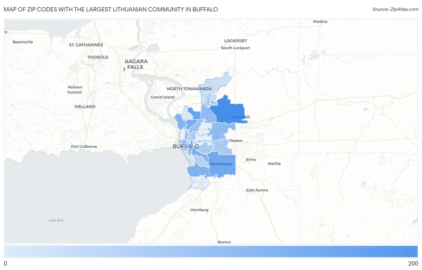 Zip Codes with the Largest Lithuanian Community in Buffalo Map