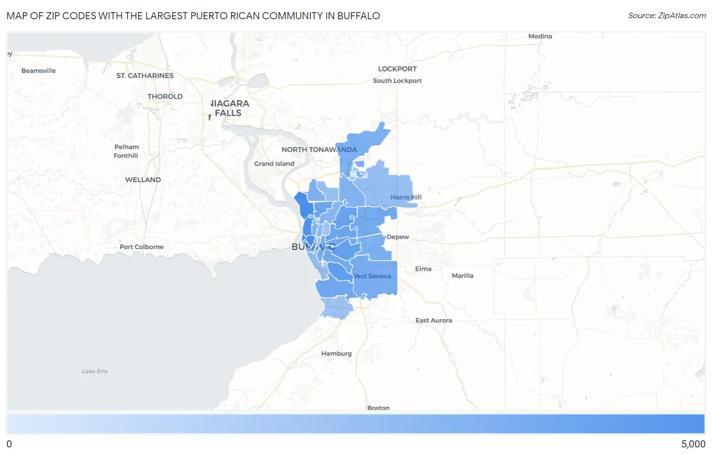 Zip Codes with the Largest Puerto Rican Community in Buffalo Map