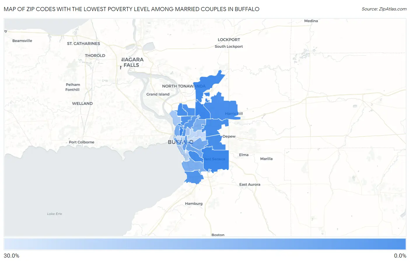 Zip Codes with the Lowest Poverty Level Among Married Couples in Buffalo Map