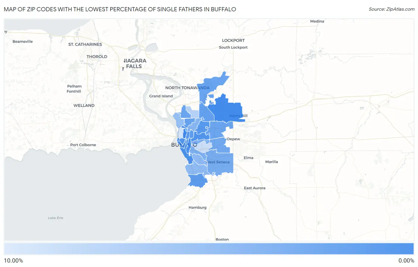 Zip Codes with the Lowest Percentage of Single Fathers in Buffalo Map