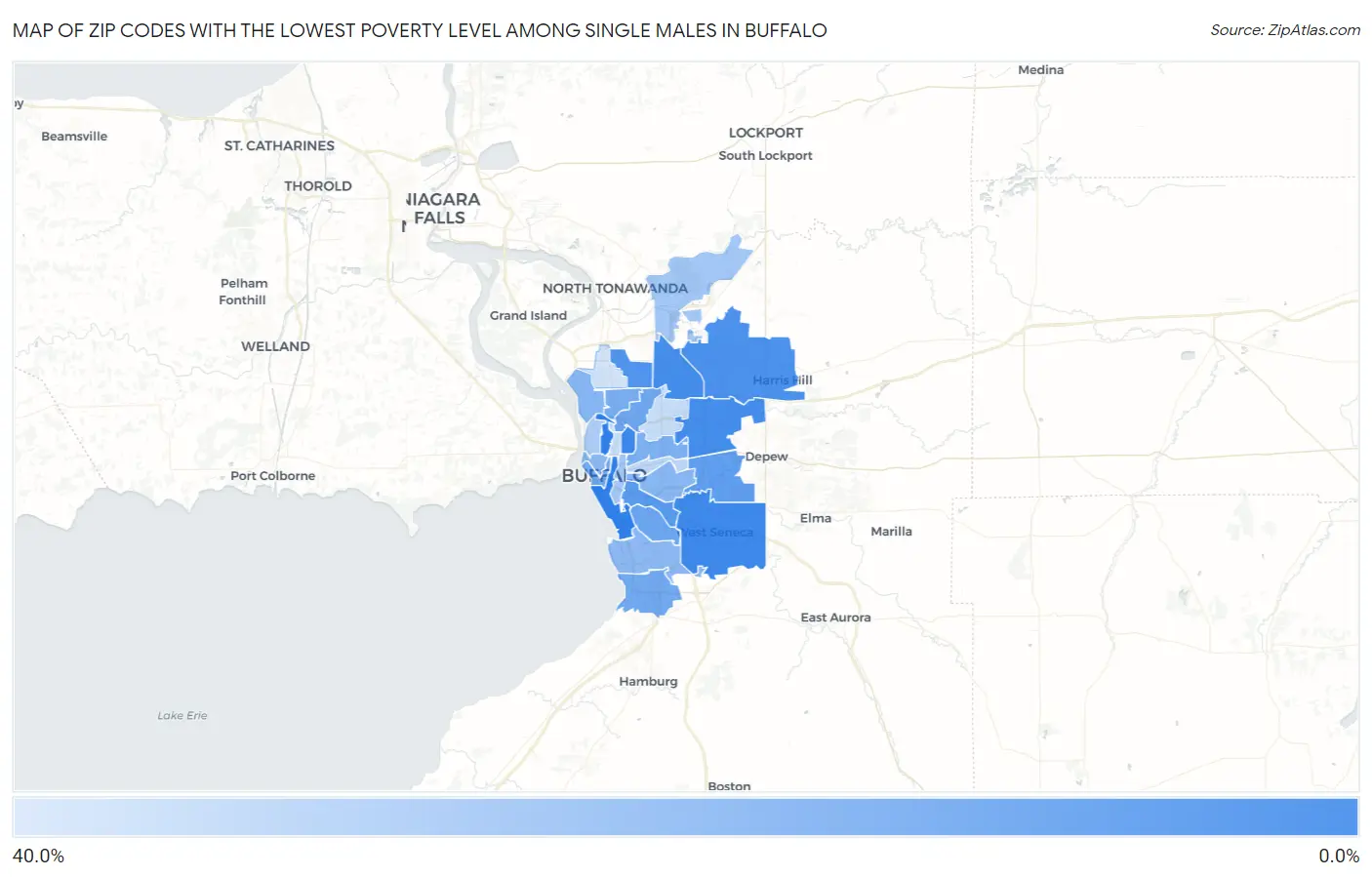 Zip Codes with the Lowest Poverty Level Among Single Males in Buffalo Map