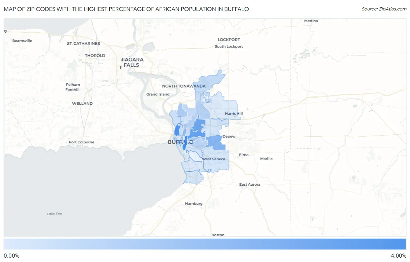 Zip Codes with the Highest Percentage of African Population in Buffalo Map