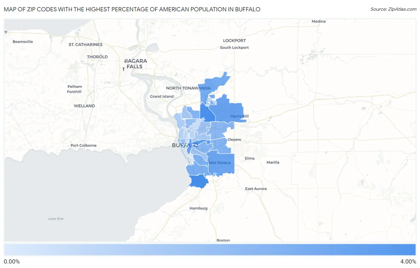 Zip Codes with the Highest Percentage of American Population in Buffalo Map