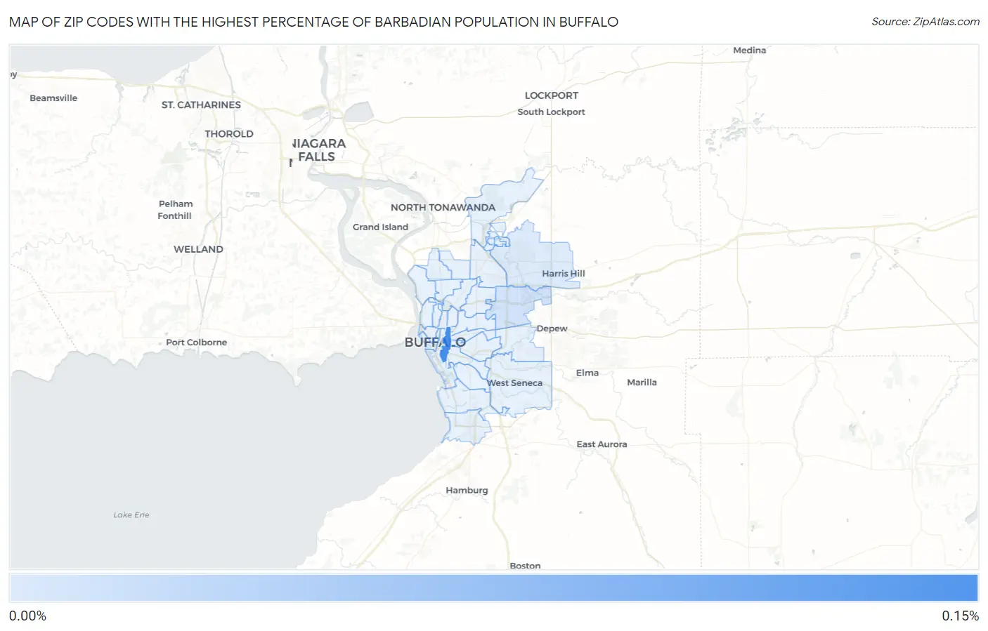 Zip Codes with the Highest Percentage of Barbadian Population in Buffalo Map