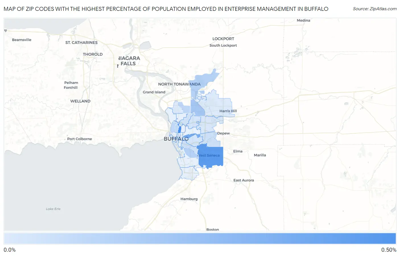 Zip Codes with the Highest Percentage of Population Employed in Enterprise Management in Buffalo Map