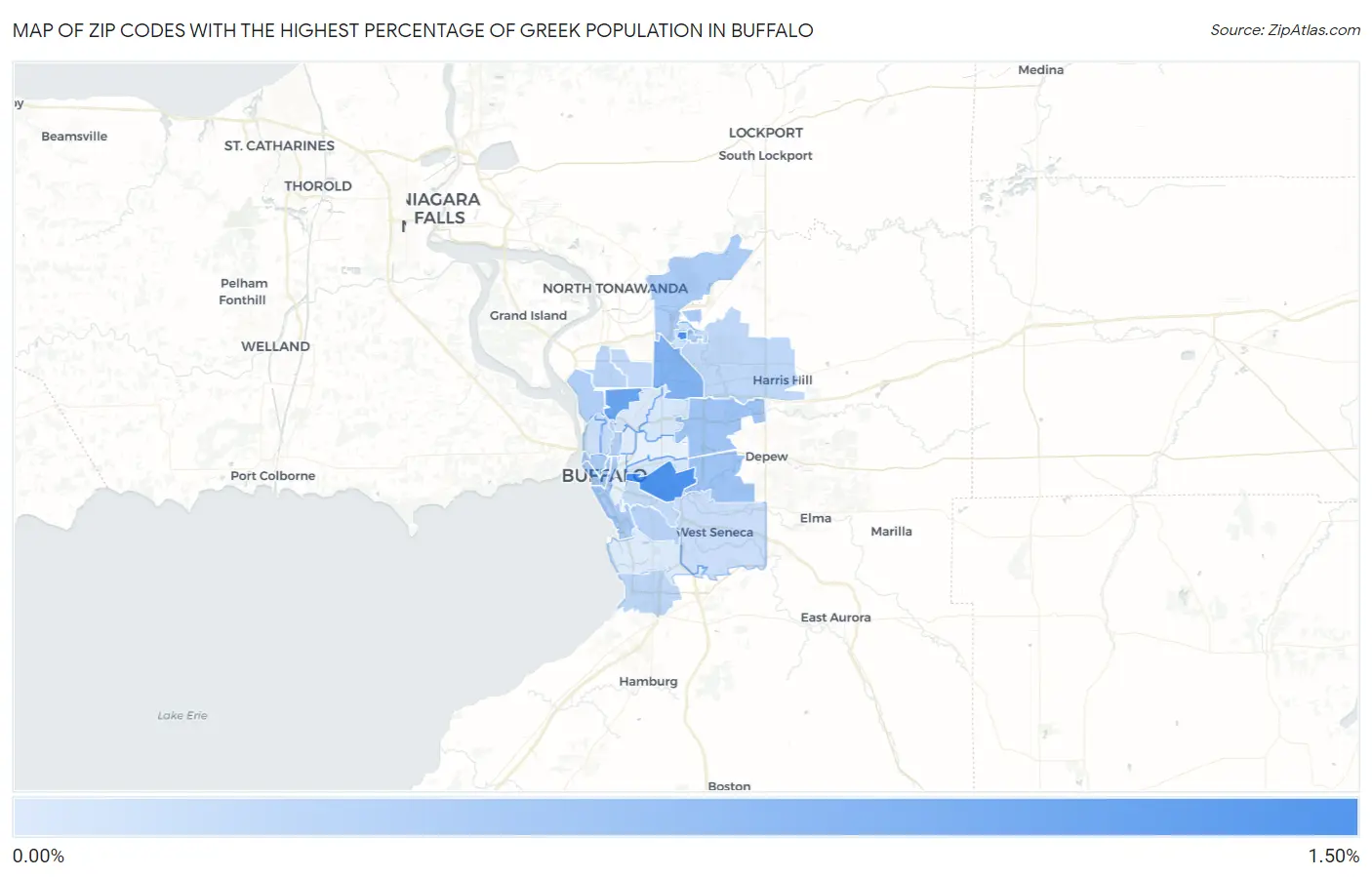 Zip Codes with the Highest Percentage of Greek Population in Buffalo Map