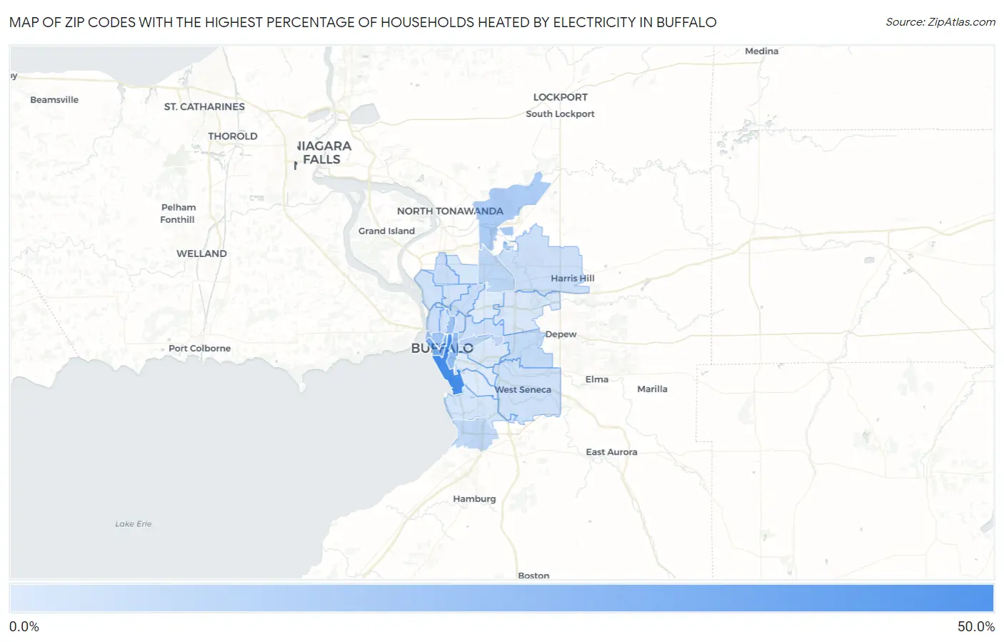 Zip Codes with the Highest Percentage of Households Heated by Electricity in Buffalo Map