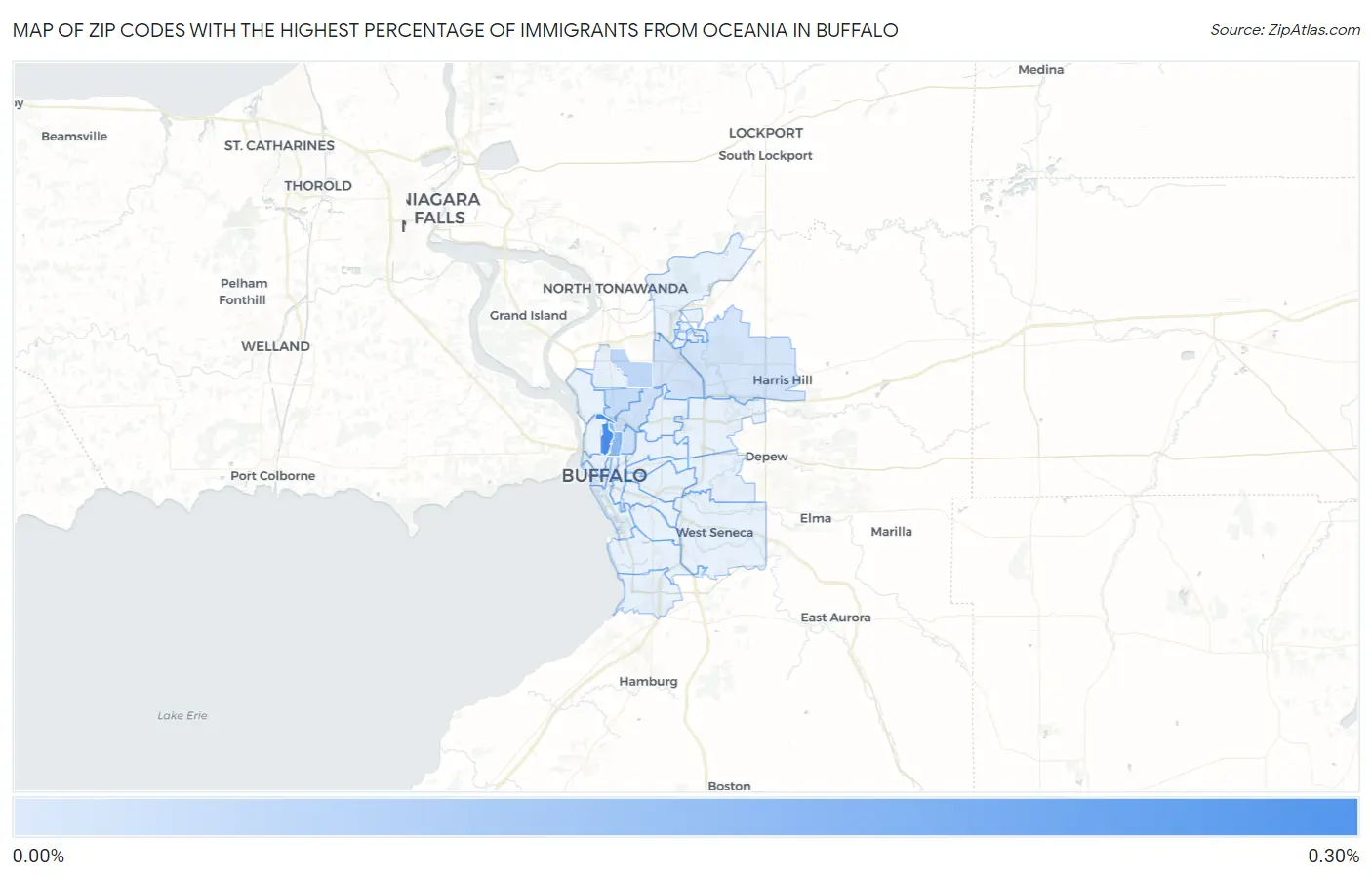 Zip Codes with the Highest Percentage of Immigrants from Oceania in Buffalo Map