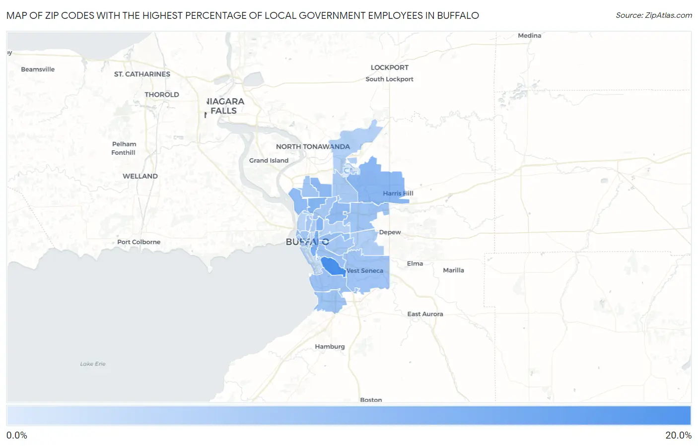 Zip Codes with the Highest Percentage of Local Government Employees in Buffalo Map