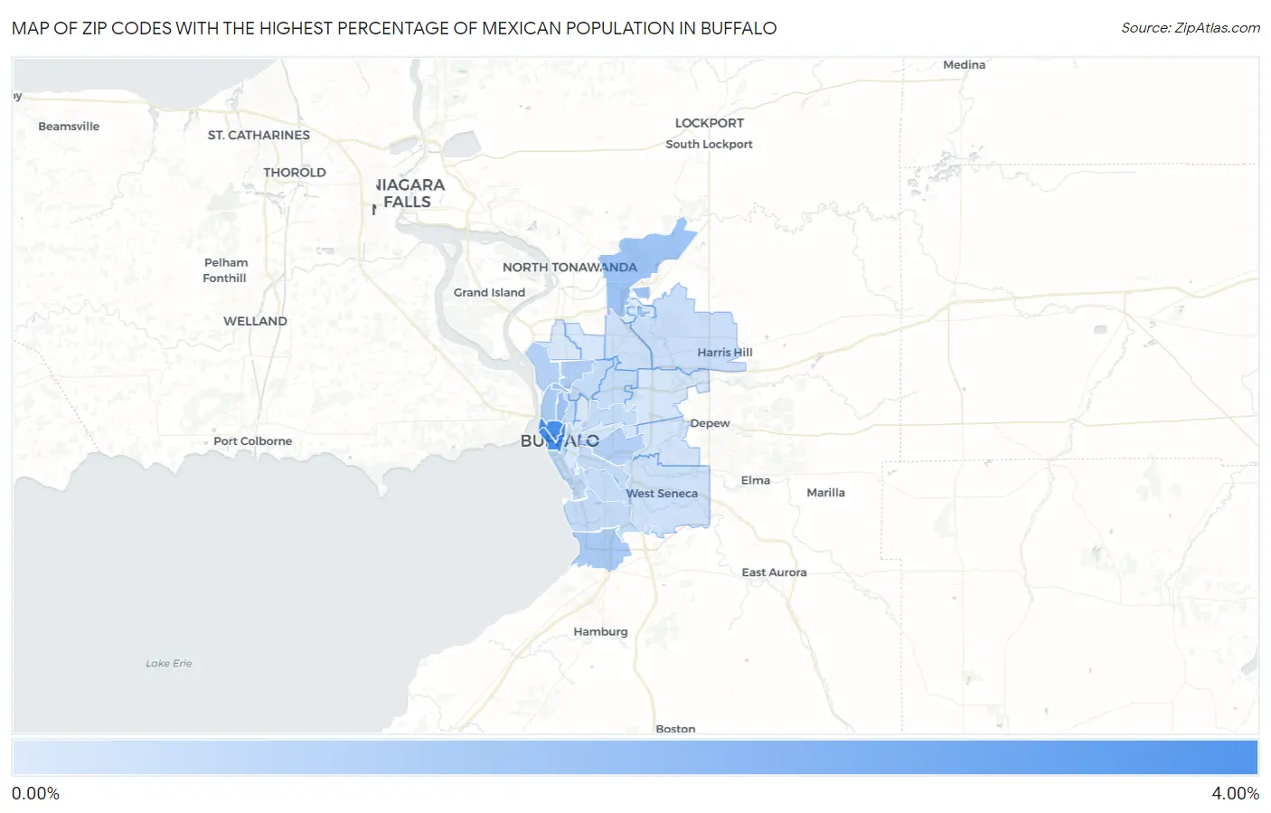 Zip Codes with the Highest Percentage of Mexican Population in Buffalo Map