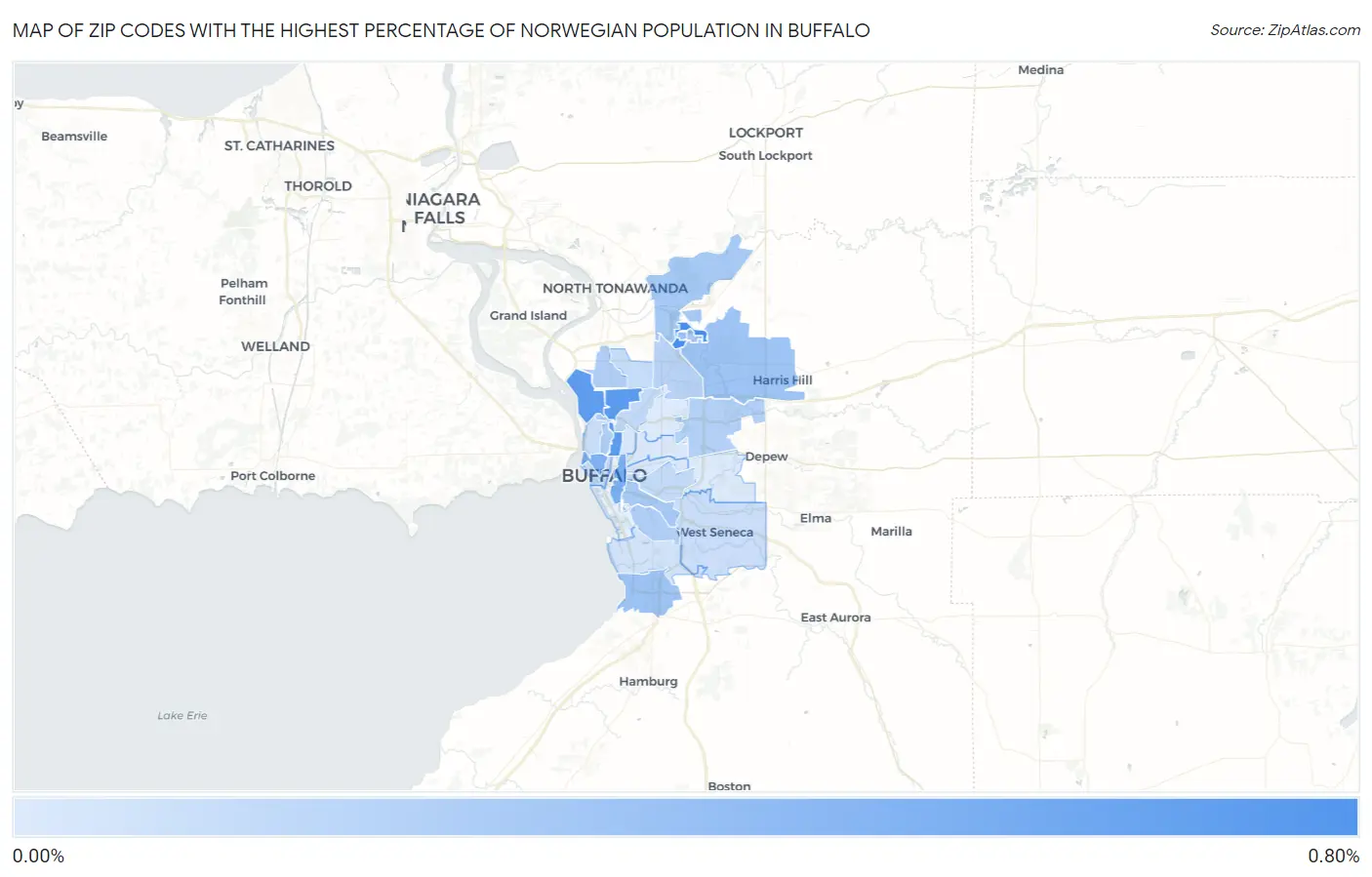 Zip Codes with the Highest Percentage of Norwegian Population in Buffalo Map