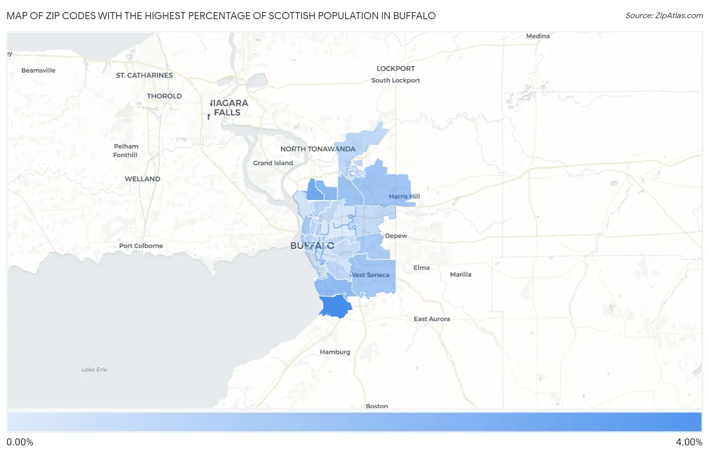 Zip Codes with the Highest Percentage of Scottish Population in Buffalo Map