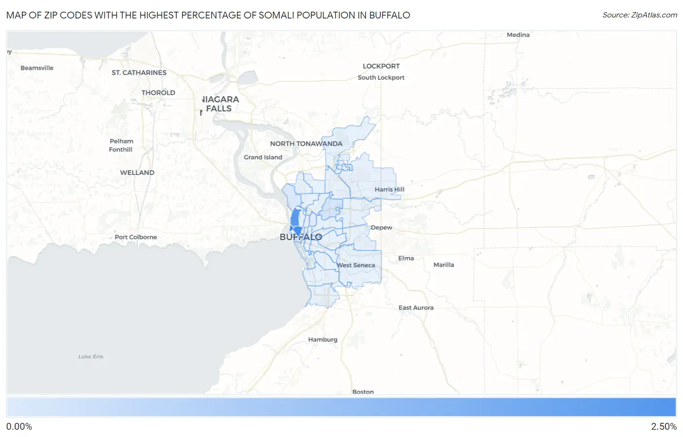 Zip Codes with the Highest Percentage of Somali Population in Buffalo Map