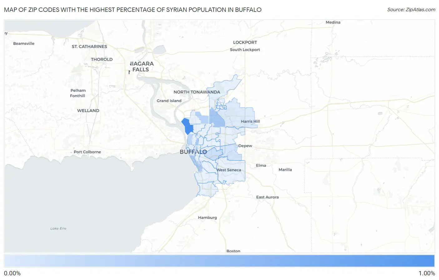 Zip Codes with the Highest Percentage of Syrian Population in Buffalo Map