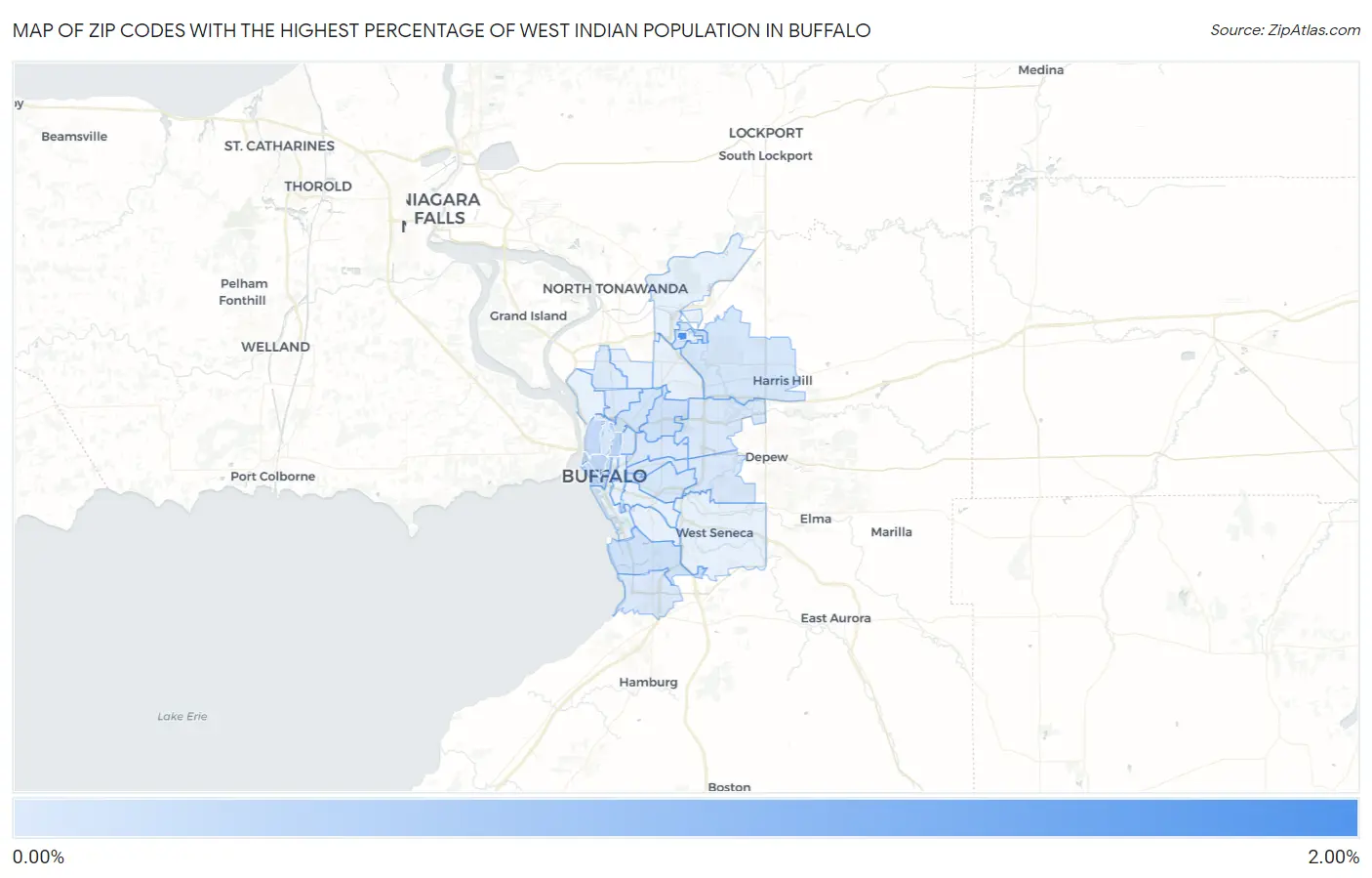 Zip Codes with the Highest Percentage of West Indian Population in Buffalo Map