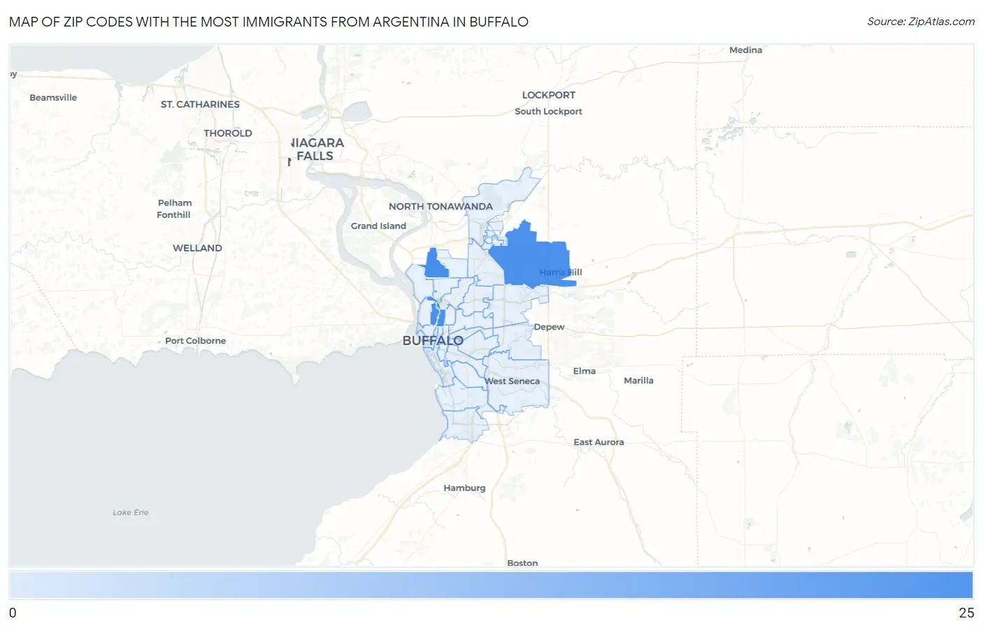Zip Codes with the Most Immigrants from Argentina in Buffalo Map