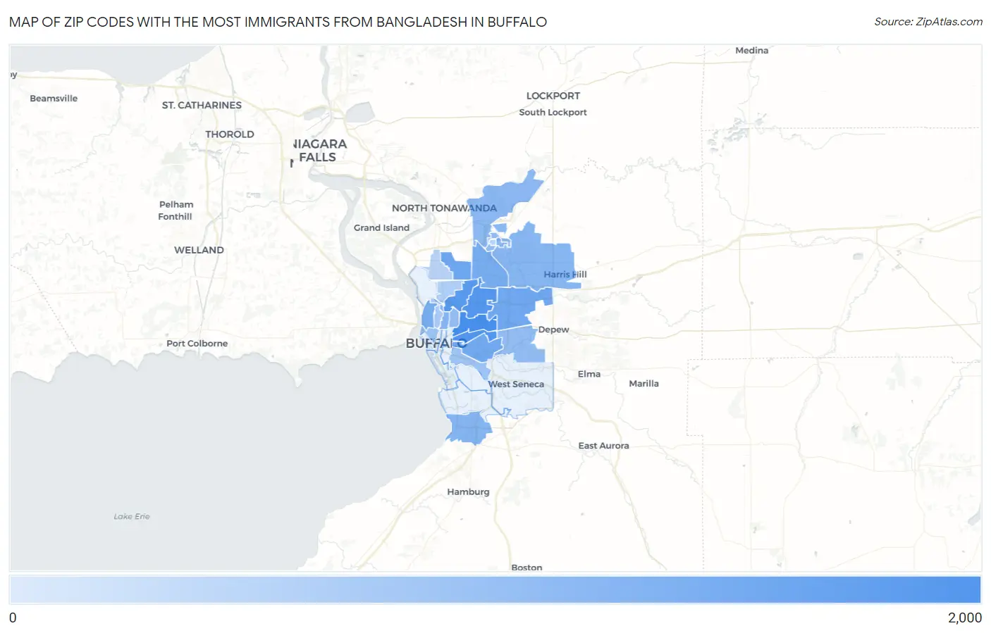 Zip Codes with the Most Immigrants from Bangladesh in Buffalo Map