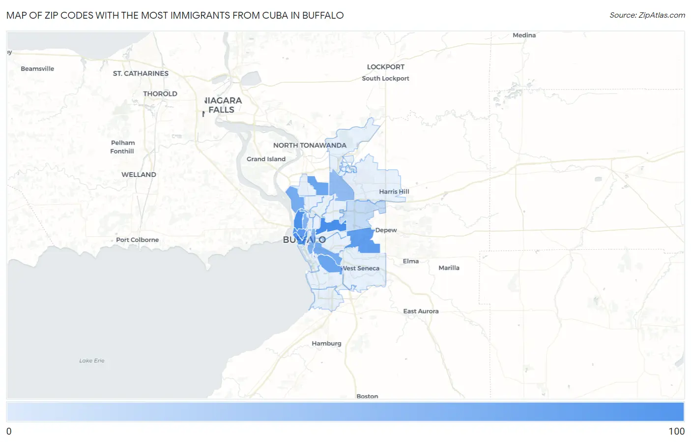 Zip Codes with the Most Immigrants from Cuba in Buffalo Map