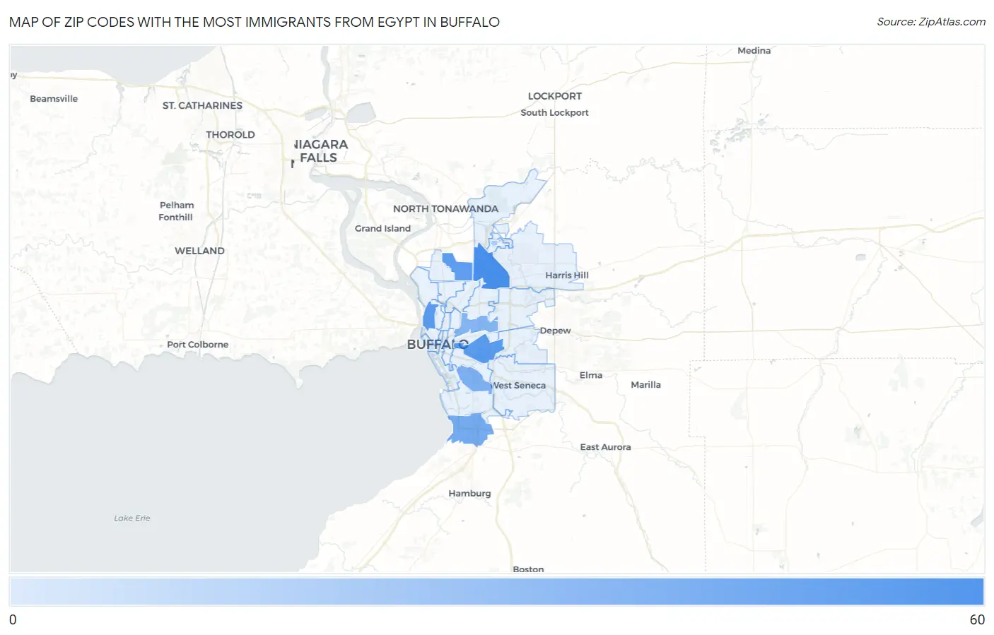 Zip Codes with the Most Immigrants from Egypt in Buffalo Map