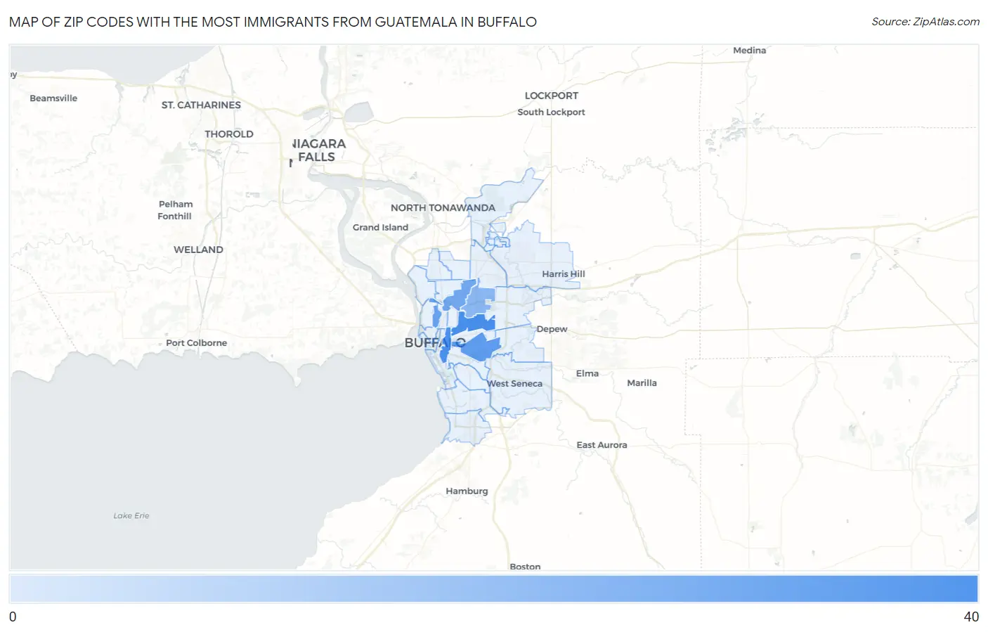 Zip Codes with the Most Immigrants from Guatemala in Buffalo Map
