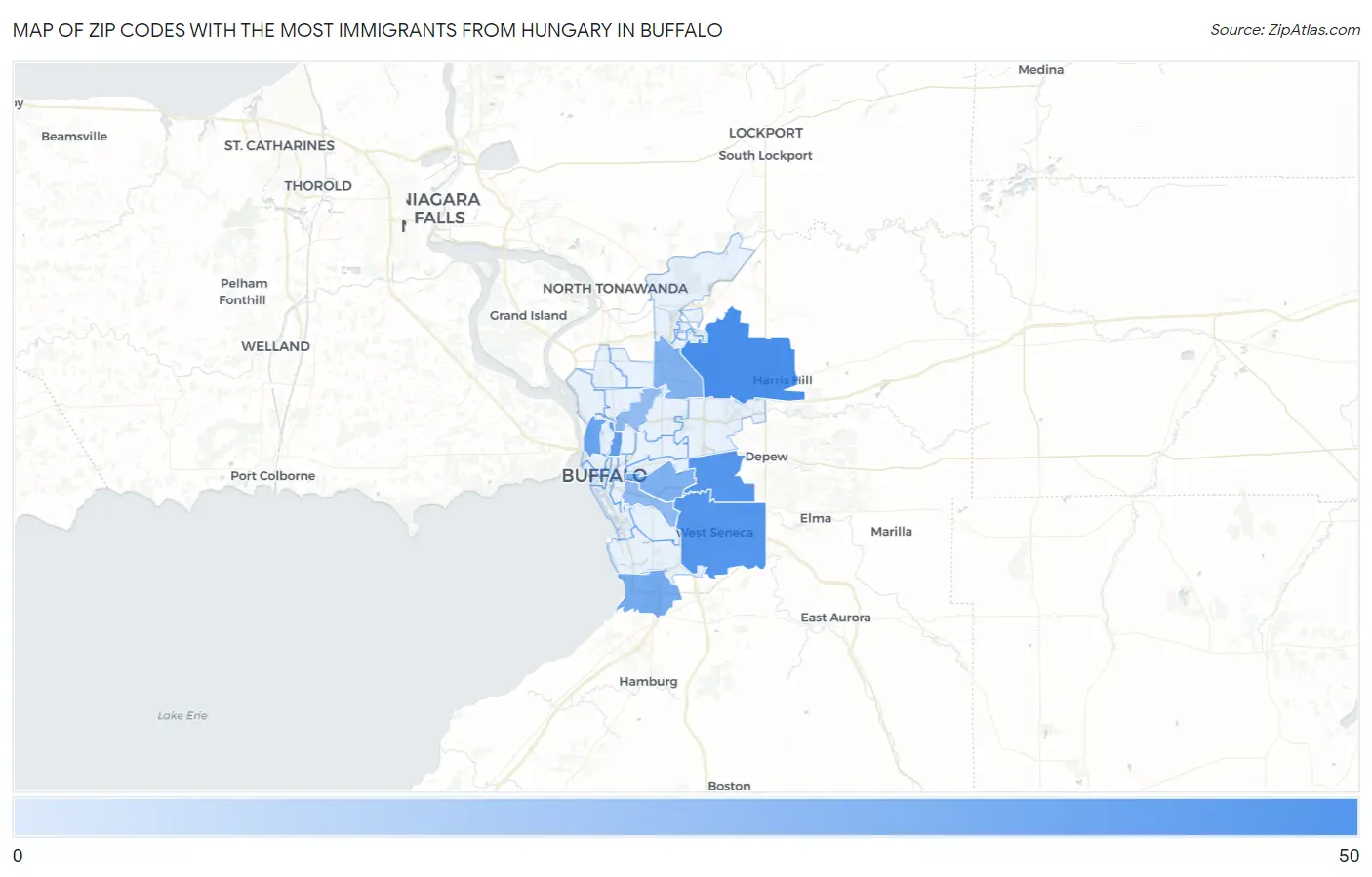 Zip Codes with the Most Immigrants from Hungary in Buffalo Map
