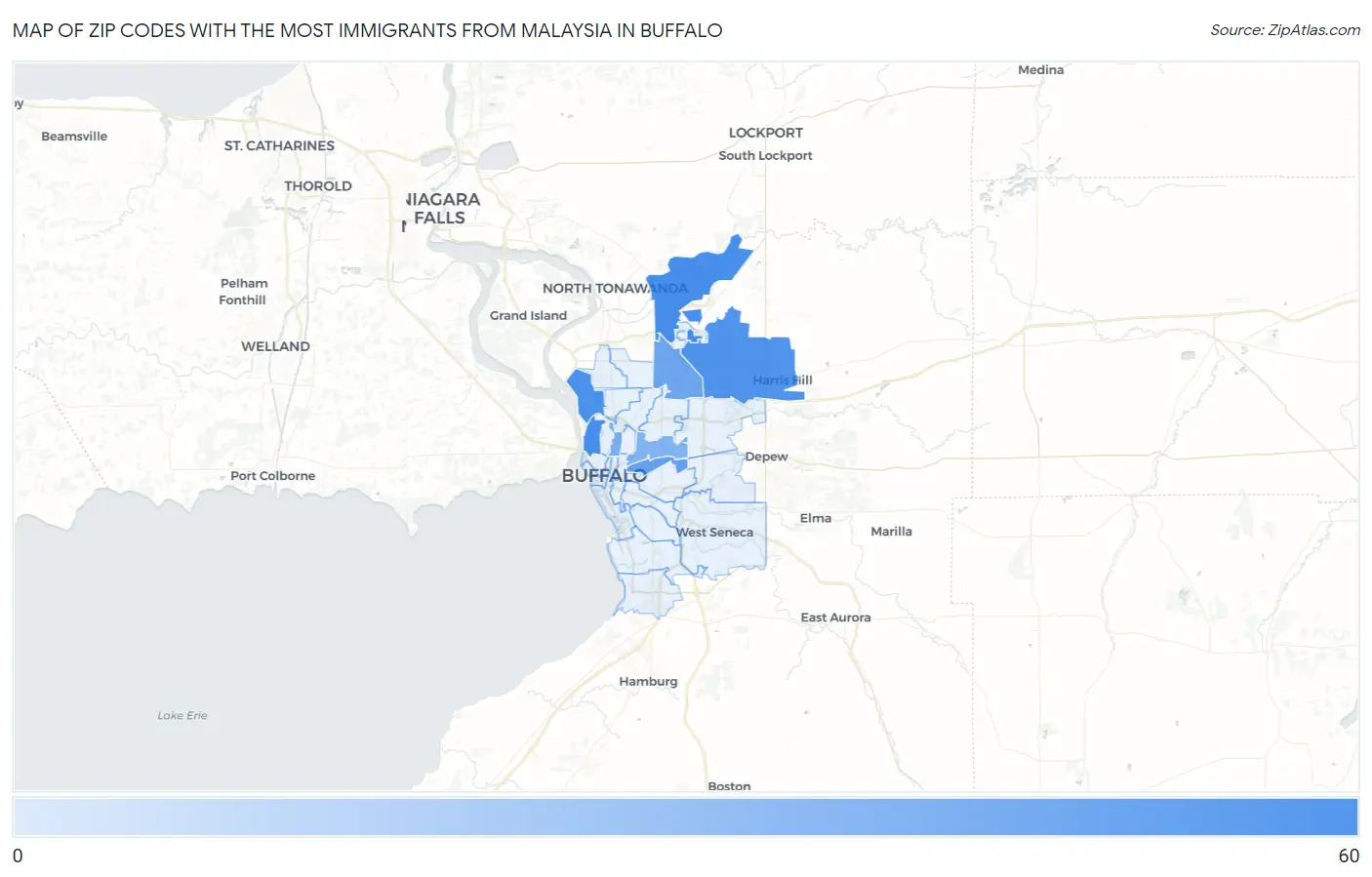 Zip Codes with the Most Immigrants from Malaysia in Buffalo Map