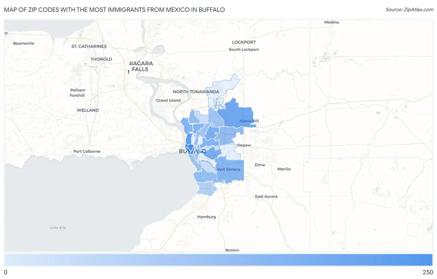 Zip Codes with the Most Immigrants from Mexico in Buffalo Map