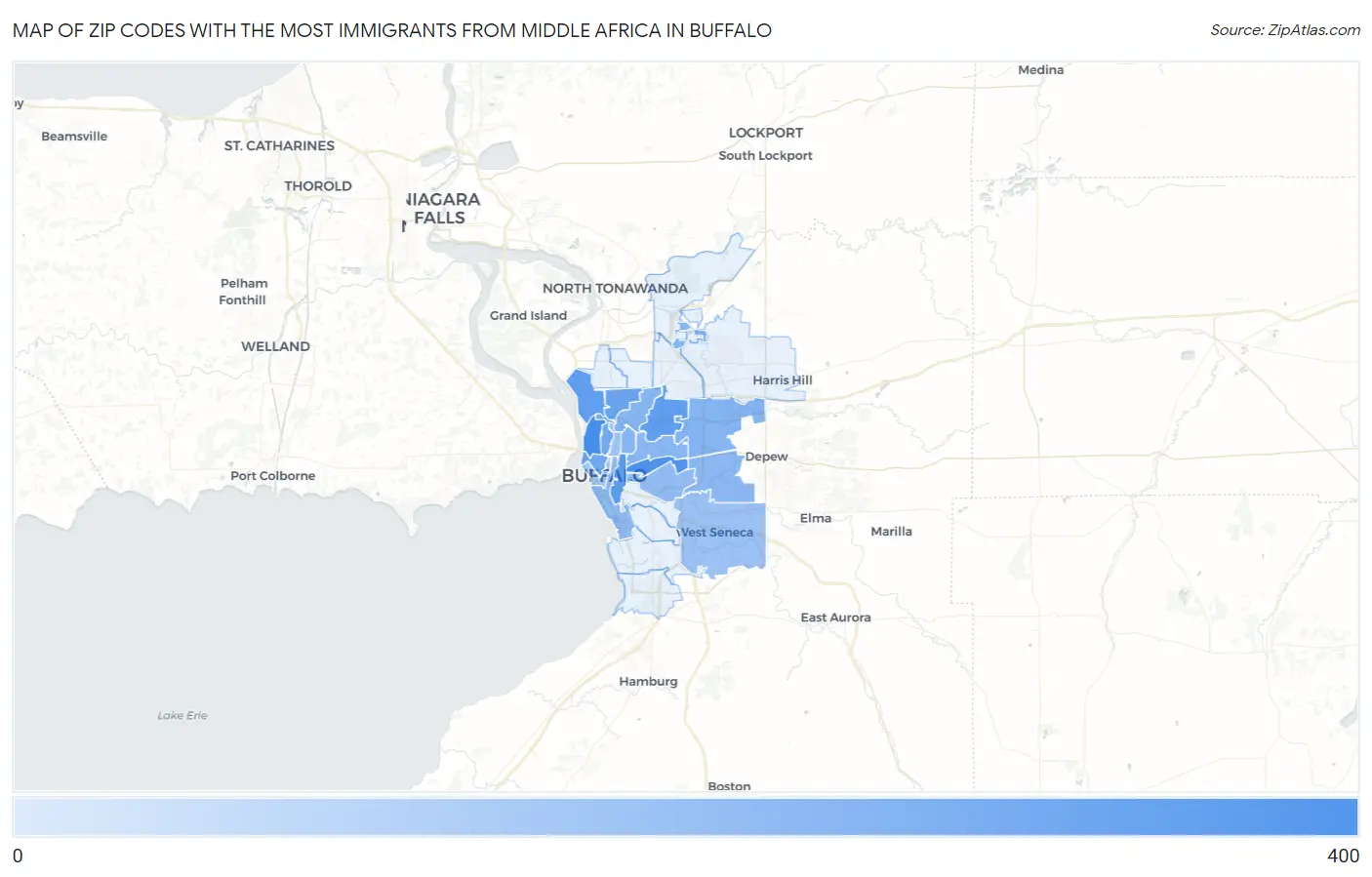 Zip Codes with the Most Immigrants from Middle Africa in Buffalo Map