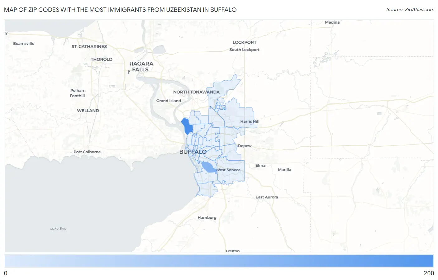 Zip Codes with the Most Immigrants from Uzbekistan in Buffalo Map