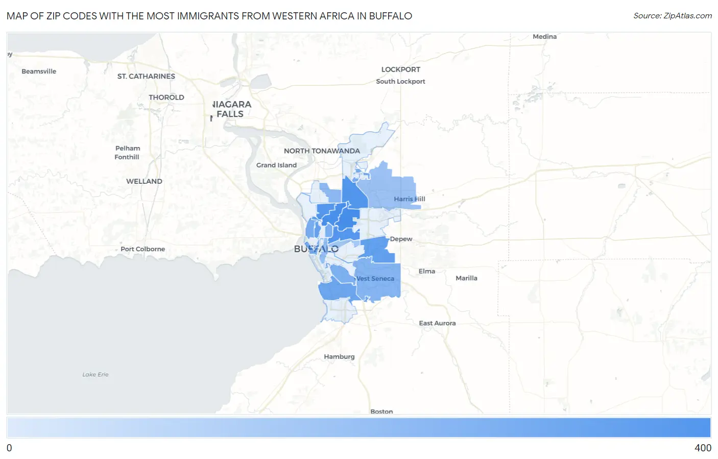 Zip Codes with the Most Immigrants from Western Africa in Buffalo Map