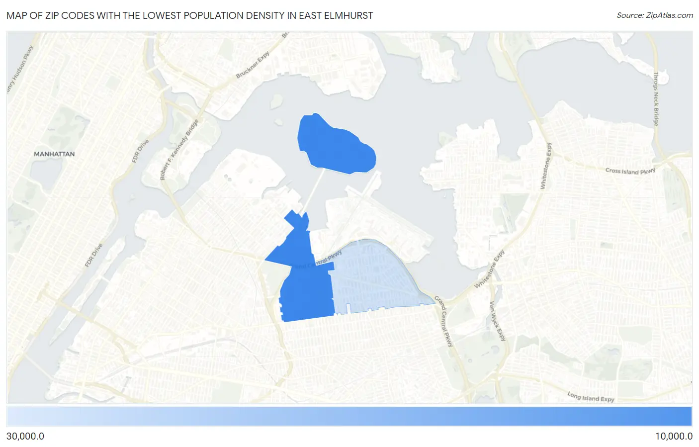 Zip Codes with the Lowest Population Density in East Elmhurst Map