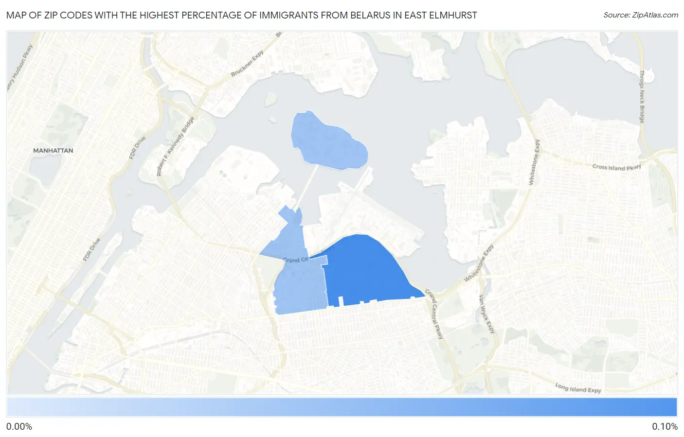 Zip Codes with the Highest Percentage of Immigrants from Belarus in East Elmhurst Map