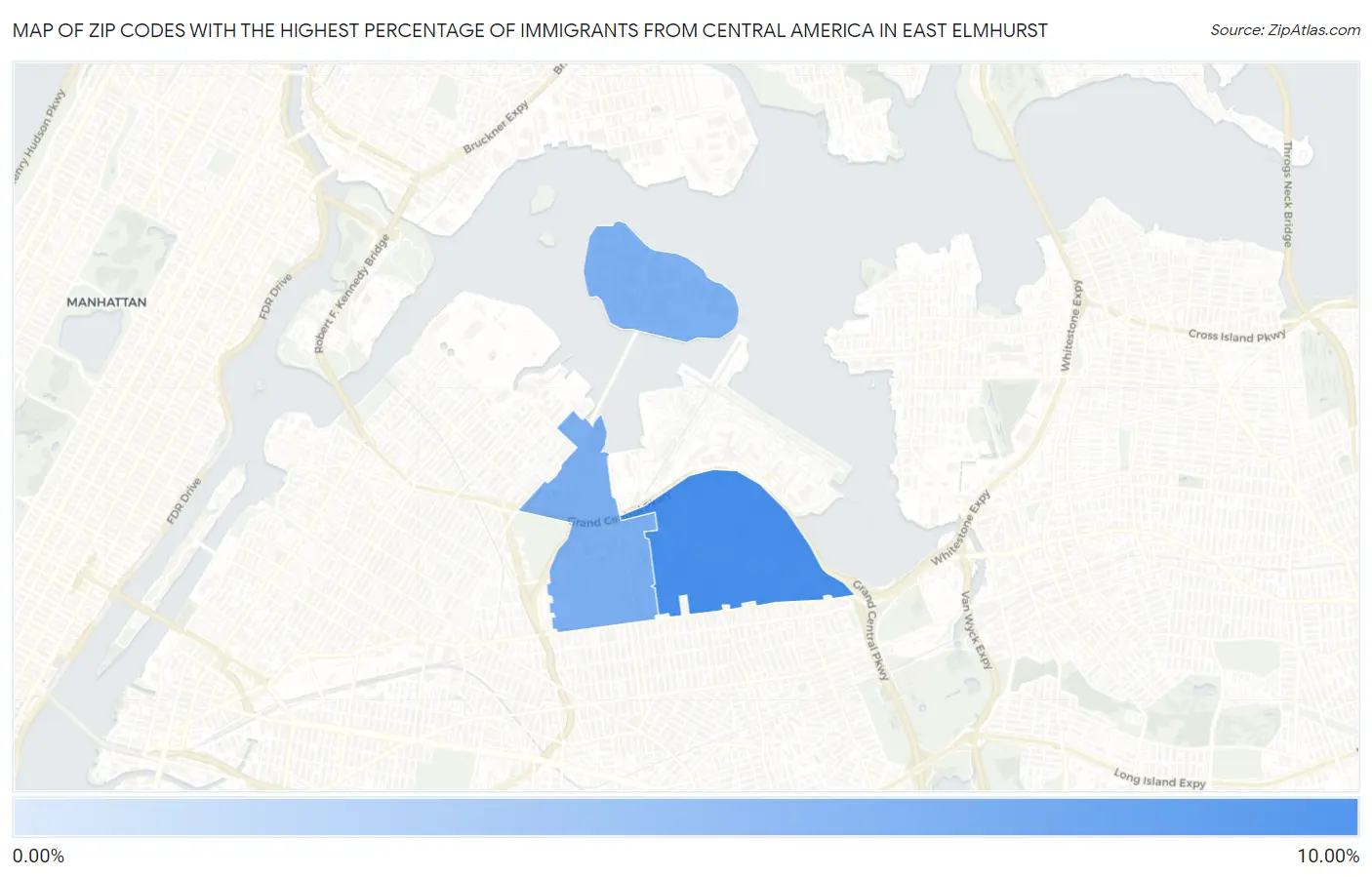 Zip Codes with the Highest Percentage of Immigrants from Central America in East Elmhurst Map