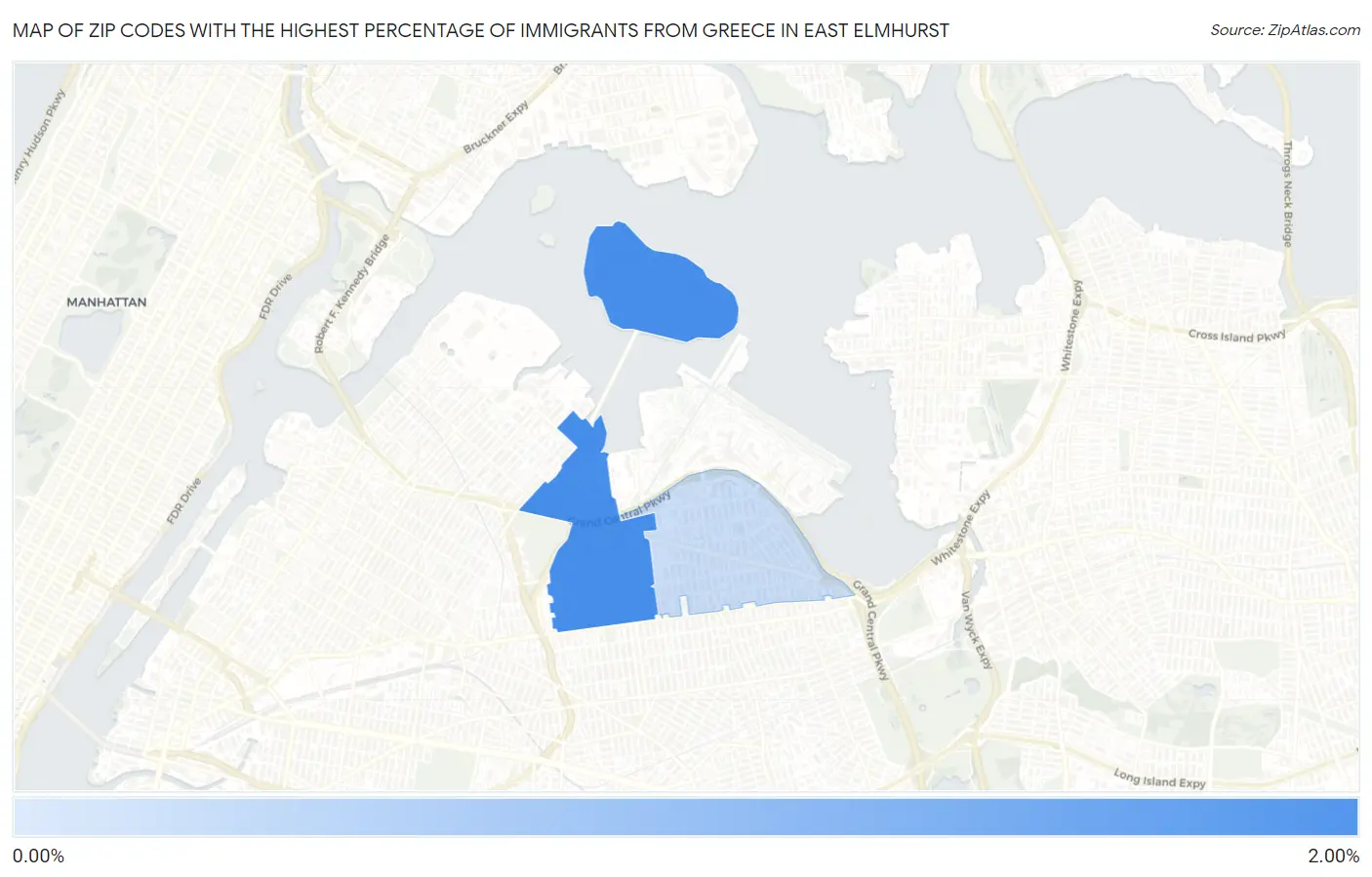 Zip Codes with the Highest Percentage of Immigrants from Greece in East Elmhurst Map