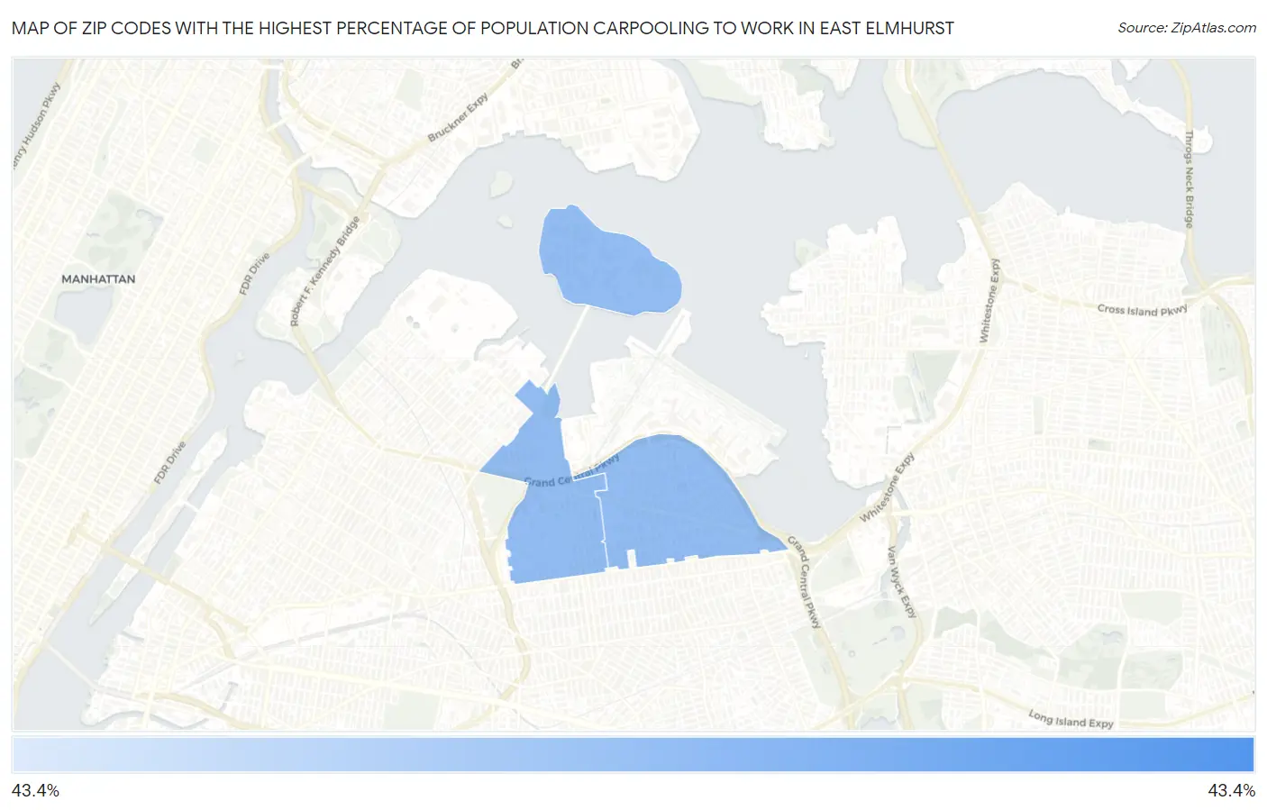 Zip Codes with the Highest Percentage of Population Carpooling to Work in East Elmhurst Map